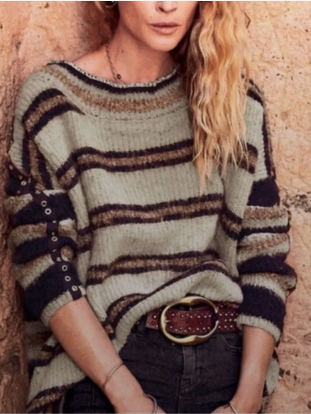 Free People Sid Stripe Tunic Sweater alpaca blend round neck large
